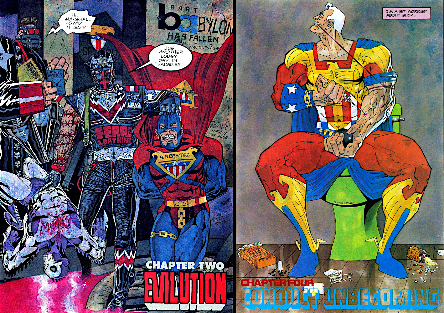 Title pages to Chapter 2: 'Evilution' and
                Chapter 4: 'Conduct Unbecoming' of Marshal Law: Fear and Loathing