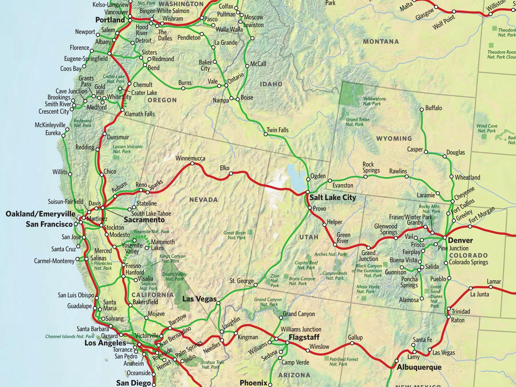 Amtrak system map cropped to show route